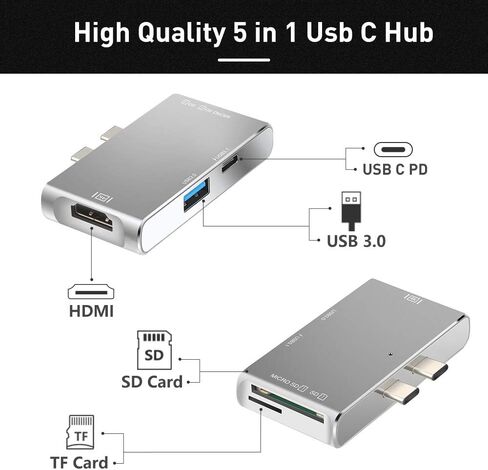 موزع USB C 5 في 1 ماك بوك برو ، منافذ متعددة USB 3.0 ، بطاقة SD ، قارئ بطاقة TF ، يدعم 4K HDMI 60HZ ، PD3.0 / Thunderbolt ، موزع دوجل USB C (YC-212) in Kuwait