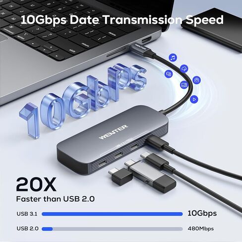 WENTER USB C Hub,10Gbps USB C Splitter for Laptop,4 Ports USB C to USB C Hub Multiport Adapter for MacBook Pro/Air,iPad, Chromebook, Dell, HP, iMac, Samsung(Not Support Charging/Monitor) in Kuwait