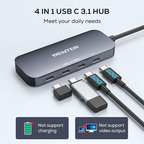 WENTER USB C Hub,10Gbps USB C Splitter for Laptop,4 Ports USB C to USB C Hub Multiport Adapter for MacBook Pro/Air,iPad, Chromebook, Dell, HP, iMac, Samsung(Not Support Charging/Monitor) in Kuwait