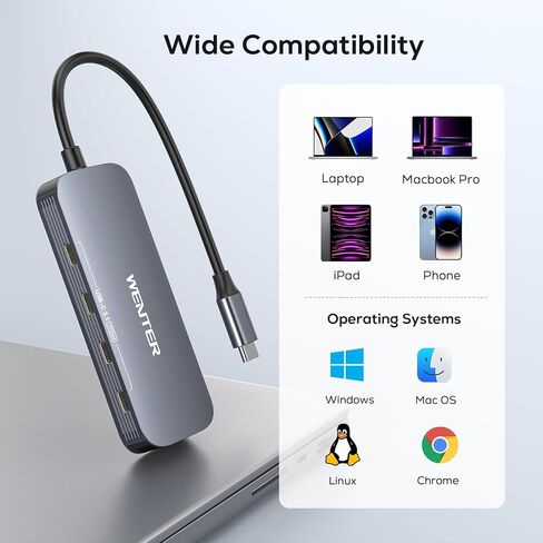WENTER USB C Hub,10Gbps USB C Splitter for Laptop,4 Ports USB C to USB C Hub Multiport Adapter for MacBook Pro/Air,iPad, Chromebook, Dell, HP, iMac, Samsung(Not Support Charging/Monitor) in Kuwait