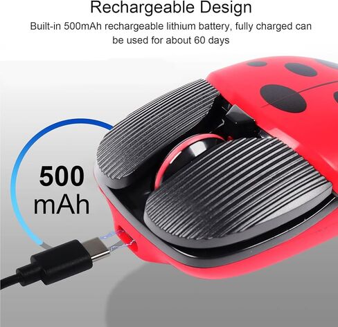 تشويي ماوس بلوتوث لاسلكي، ماوس هادئ قابل لاعادة الشحن بنمط دعسوقة لطيفة، ماوس محمول للسفر 1600 نقطة لكل بوصة، ماوس مكتب لاسلكي صامت بصري للكمبيوتر واللابتوب هدية (احمر) in Kuwait