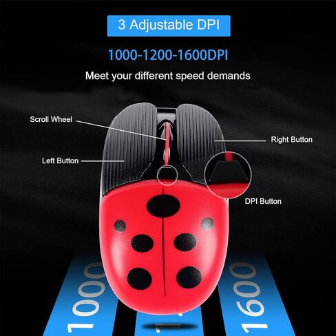 تشويي ماوس بلوتوث لاسلكي، ماوس هادئ قابل لاعادة الشحن بنمط دعسوقة لطيفة، ماوس محمول للسفر 1600 نقطة لكل بوصة، ماوس مكتب لاسلكي صامت بصري للكمبيوتر واللابتوب هدية (احمر) in Kuwait
