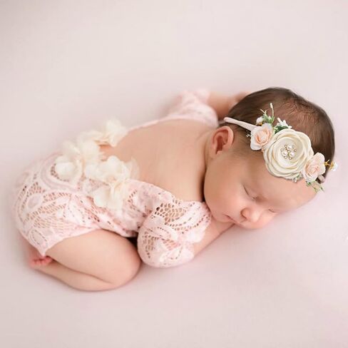 Newborn Photography Props Outfits Baby Tutu Skirt Cute Baby Girl Floral Headbands Set for Infants White in Kuwait