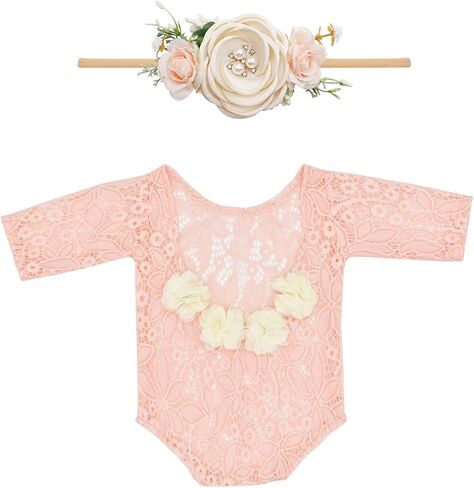 Newborn Photography Props Outfits Baby Tutu Skirt Cute Baby Girl Floral Headbands Set for Infants White in Kuwait