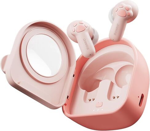SOMIC Pink Cat Bluetooth Earbuds, Wireless Cute Headphones with Charging Case, in-Ear Light-Weight Headphones for Girls, Women, Kids Birthday Gift in Kuwait