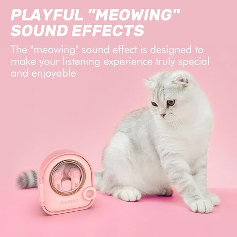 SOMIC Pink Cat Bluetooth Earbuds, Wireless Cute Headphones with Charging Case, in-Ear Light-Weight Headphones for Girls, Women, Kids Birthday Gift in Kuwait