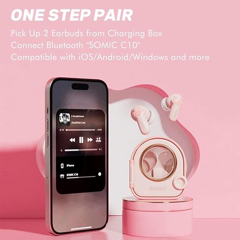 SOMIC Pink Cat Bluetooth Earbuds, Wireless Cute Headphones with Charging Case, in-Ear Light-Weight Headphones for Girls, Women, Kids Birthday Gift in Kuwait