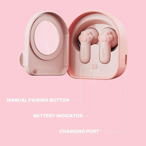 SOMIC Pink Cat Bluetooth Earbuds, Wireless Cute Headphones with Charging Case, in-Ear Light-Weight Headphones for Girls, Women, Kids Birthday Gift in Kuwait