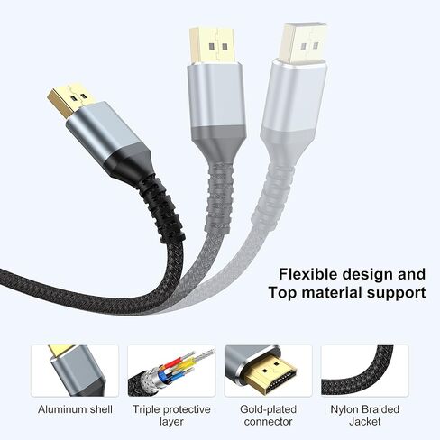 UKYEE 4K Displayport إلى كابل hdmi 6 أقدام، منفذ عرض DP إلى سلك HDMI 6ft 3840X2160P ذكر إلى ذكر لأجهزة الكمبيوتر المحمول in Kuwait