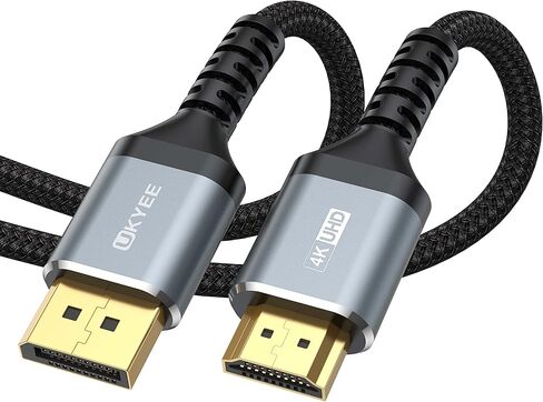 UKYEE 4K Displayport إلى كابل hdmi 6 أقدام، منفذ عرض DP إلى سلك HDMI 6ft 3840X2160P ذكر إلى ذكر لأجهزة الكمبيوتر المحمول in Kuwait
