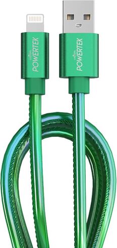 LIQUIPEL Powertek iPhone Charger Cable [MFI Certified], Fast Charging 6ft Lightning to USB Cord Adapter, Compatible for iPad, Metallic Shine (Green) in Kuwait