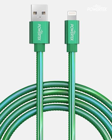 LIQUIPEL Powertek iPhone Charger Cable [MFI Certified], Fast Charging 6ft Lightning to USB Cord Adapter, Compatible for iPad, Metallic Shine (Green) in Kuwait