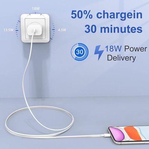 USB C iPhone Fast Charger with Cable, 18W PD Type C Charger Fast Wall Charger with 5ft USB C to Lightning Cable for iPhone 13 12 Pro 11 Xs Max XR X 8 Plus iPad Pro and iPad Air 3 iPad Mini 5 in Kuwait
