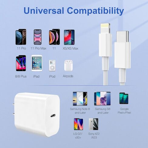 USB C iPhone Fast Charger with Cable, 18W PD Type C Charger Fast Wall Charger with 5ft USB C to Lightning Cable for iPhone 13 12 Pro 11 Xs Max XR X 8 Plus iPad Pro and iPad Air 3 iPad Mini 5 in Kuwait