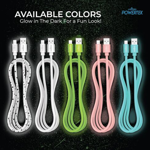 شاحن معتمد من LIQUIPEL Powertek Glow MFi متوافق مع أجهزة Apple iPhone وiPad وكابل 5 أقدام وسلك كابل Lightning إلى USB وكابل Lightning للشحن السريع (أزرق) in Kuwait