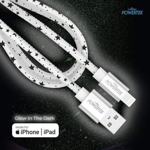 شاحن معتمد من LIQUIPEL Powertek Glow MFi متوافق مع أجهزة Apple iPhone وiPad وكابل 5 أقدام وسلك كابل Lightning إلى USB وكابل Lightning للشحن السريع (أزرق) in Kuwait