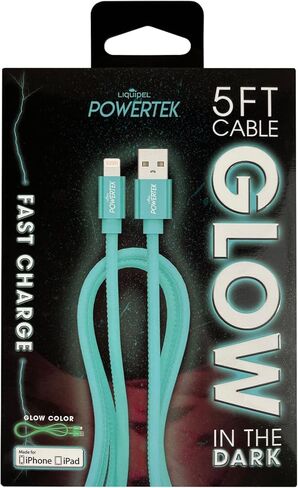 شاحن معتمد من LIQUIPEL Powertek Glow MFi متوافق مع أجهزة Apple iPhone وiPad وكابل 5 أقدام وسلك كابل Lightning إلى USB وكابل Lightning للشحن السريع (أزرق) in Kuwait