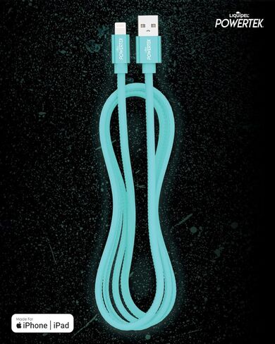 شاحن معتمد من LIQUIPEL Powertek Glow MFi متوافق مع أجهزة Apple iPhone وiPad وكابل 5 أقدام وسلك كابل Lightning إلى USB وكابل Lightning للشحن السريع (أزرق) in Kuwait