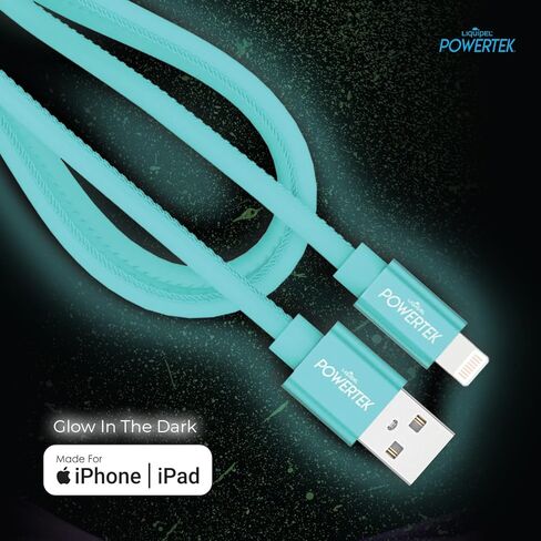 شاحن معتمد من LIQUIPEL Powertek Glow MFi متوافق مع أجهزة Apple iPhone وiPad وكابل 5 أقدام وسلك كابل Lightning إلى USB وكابل Lightning للشحن السريع (أزرق) in Kuwait