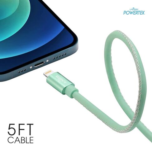 شاحن معتمد من LIQUIPEL Powertek Glow MFi متوافق مع أجهزة Apple iPhone وiPad وكابل 5 أقدام وسلك كابل Lightning إلى USB وكابل Lightning للشحن السريع (أزرق) in Kuwait