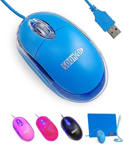 SOON GO Pink Mouse,Computer Mouse,with 1.5m Pink USB Cable - Compatible with Windows, Linux, Mac, Laptop, PC & Desktop - Ideal for Office, Home, Business, School, Kids & Women in Kuwait