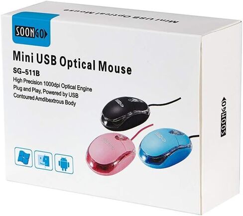 SOON GO Pink Mouse,Computer Mouse,with 1.5m Pink USB Cable - Compatible with Windows, Linux, Mac, Laptop, PC & Desktop - Ideal for Office, Home, Business, School, Kids & Women in Kuwait