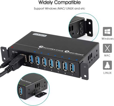 Powered USB Hub, Sipolar 7-Port USB 3.0 Hub with LED Indicator Multiport USB Spilitter with 12V 3A Power Adapter USB Port Expander for Laptops, PC, Computer, Miner, Mobile HDD, Flash Drive and More in Kuwait
