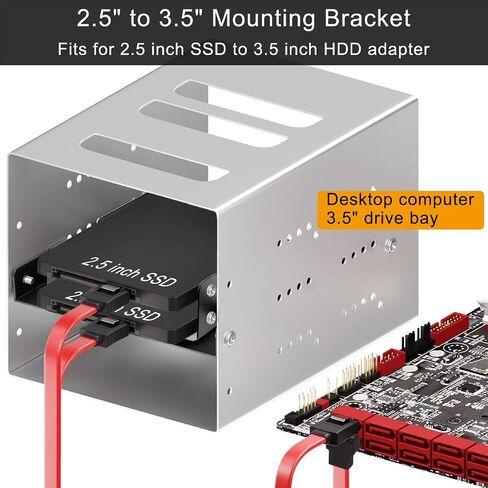 DKARDU 2.5" to 3.5" SSD/HDD Mounting Bracket Hard Drive Adapter Metal Bracket Kit - Laptop SSD/HDD Hard Drive to Desktop Computer HDD Adapter with SATA 3.0 Data & Power Cable, 2 PCS HDD Bracket in Saudi Arabia