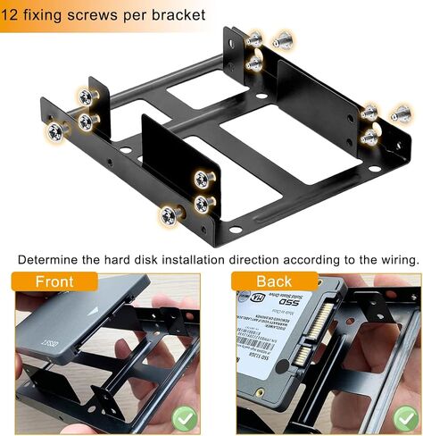 DKARDU 2.5" to 3.5" SSD/HDD Mounting Bracket Hard Drive Adapter Metal Bracket Kit - Laptop SSD/HDD Hard Drive to Desktop Computer HDD Adapter with SATA 3.0 Data & Power Cable, 2 PCS HDD Bracket in Saudi Arabia