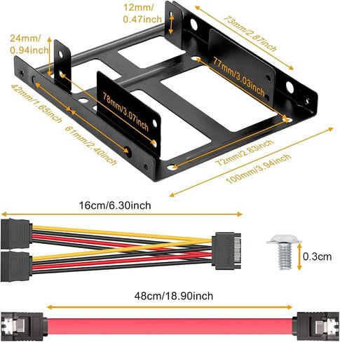 DKARDU 2.5" to 3.5" SSD/HDD Mounting Bracket Hard Drive Adapter Metal Bracket Kit - Laptop SSD/HDD Hard Drive to Desktop Computer HDD Adapter with SATA 3.0 Data & Power Cable, 2 PCS HDD Bracket in Saudi Arabia
