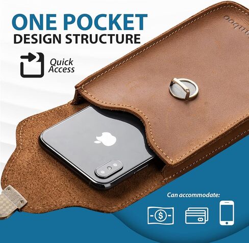 حافظة هاتف محمول من الجلد الطبيعي من Ranboo تناسب هاتف iPhone 15 Pro Max Samsung Galaxy A14 A54 S23 Ultra S22 Ultra S21 Ultra Note 20 Ultra 10+ 9 8، حافظة حزام الهاتف مع حقيبة خصر بمشبك حزام (بني) in Kuwait