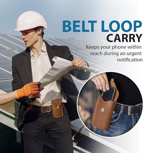 حافظة هاتف محمول من الجلد الطبيعي من Ranboo تناسب هاتف iPhone 15 Pro Max Samsung Galaxy A14 A54 S23 Ultra S22 Ultra S21 Ultra Note 20 Ultra 10+ 9 8، حافظة حزام الهاتف مع حقيبة خصر بمشبك حزام (بني) in Kuwait