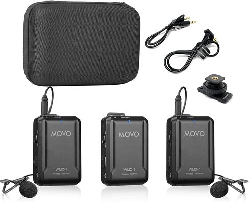 نظام ميكروفون Movo WMX-1-DUO 2.4 جيجا هرتز ثنائي لاسلكي Lavalier متوافق مع كاميرات DSLR وكاميرات الفيديو وأجهزة iPhone والهواتف الذكية التي تعمل بنظام Android والأجهزة اللوحية - رائع لتعليم البرامج التعليمية (متجدد) in Kuwait