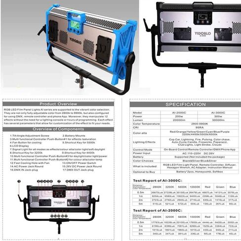 Yidoblo AI-3000C 300W RGBW LED Panel Lamp APP Control Soft LED Lamp 12 Photography Lighting Effects Set for Studio Video Film (Yidoblo AI-3000 C Black) in Kuwait