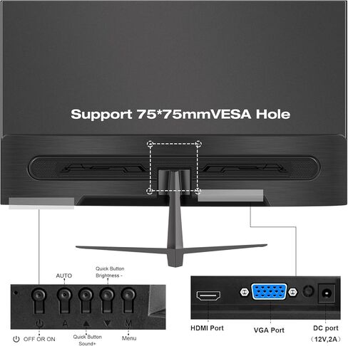 شاشة كمبيوتر Lrtzcbi مقاس 24 بوصة IPS شاشة FHD 1920 x 1080 PC 16:9، معدل تحديث 75 هرتز، 16.7 مليون لون، شاشة مضادة للتوهج مع منفذ HDMI/VGA لألعاب PS3 PS4 Xbox Switch in Kuwait