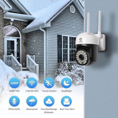 Security Camera Outdoor, 2.4G/5G WiFi 360° PTZ Security Cameras Outdoor for Home Security,Night Vision, Human PIR Detection, 2 Way Audio,IP65, Free Cloud Storage in Kuwait
