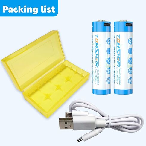 TOMSHEIR 2 Pack 3.7V Rechargeable Batteries with Micro-USB Port Cable 3000mAh Battery for Flashlights, Camera, Headlamps, Doorbells, RC Cars, Sound Equipment in Kuwait