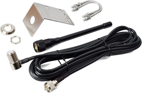 هوائي HYSHIKRA VHF البحري، هوائي قارب مطاطي 156-163 ميجا هرتز مع كابل RG58 بطول 5 متر/16.4 قدم ودعامة حاجز على شكل حرف L لجهاز الإرسال والاستقبال اللاسلكي Uniden Icom Yaesu Cobra Midland in Saudi Arabia