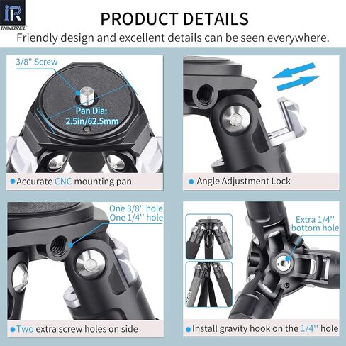 Carbon Fiber Tripod INNOREL KT324C Without Head Professional Portable Compact Travel Tripod for Digital DSLR Camera Heavy Duty Stand Support 1.28in/32.5mm Tube Max Load 55lbs/25kg with Center Column in Saudi Arabia