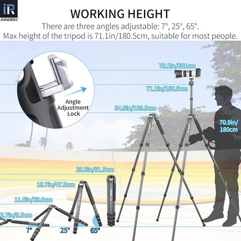Carbon Fiber Tripod INNOREL KT324C Without Head Professional Portable Compact Travel Tripod for Digital DSLR Camera Heavy Duty Stand Support 1.28in/32.5mm Tube Max Load 55lbs/25kg with Center Column in Saudi Arabia