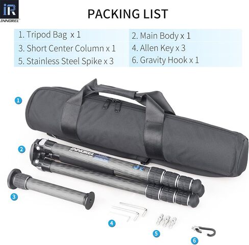 Carbon Fiber Tripod INNOREL KT324C Without Head Professional Portable Compact Travel Tripod for Digital DSLR Camera Heavy Duty Stand Support 1.28in/32.5mm Tube Max Load 55lbs/25kg with Center Column in Saudi Arabia
