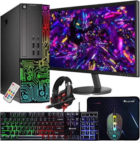 Dell OptiPlex Desktop RGB Computer PC, Intel i5 Quad-Core Processor, 16GB RAM, 512GB SSD, 24 Inch HDMI Monitor, RGB Keyboard Mouse and Headset, WiFi, Windows 10 Pro (Renewed) in Saudi Arabia