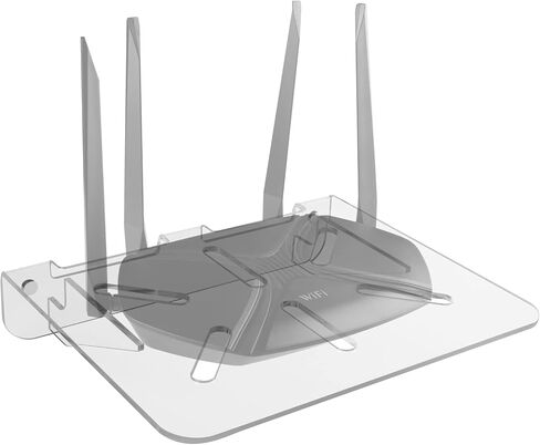 رف تثبيت على الحائط لجهاز توجيه WiFi من CaSZLUTION، حامل رف حائط عائم من الأكريليك، حامل رف تخزين عالمي لجهاز التوجيه والمودم وجهاز العرض الصغير وصندوق التلفزيون ومكبر الصوت وما إلى ذلك، 12.2 × 10.03 بوصة (شفاف) in Saudi Arabia