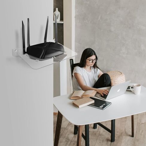 رف تثبيت على الحائط لجهاز توجيه WiFi من CaSZLUTION، حامل رف حائط عائم من الأكريليك، حامل رف تخزين عالمي لجهاز التوجيه والمودم وجهاز العرض الصغير وصندوق التلفزيون ومكبر الصوت وما إلى ذلك، 12.2 × 10.03 بوصة (شفاف) in Saudi Arabia