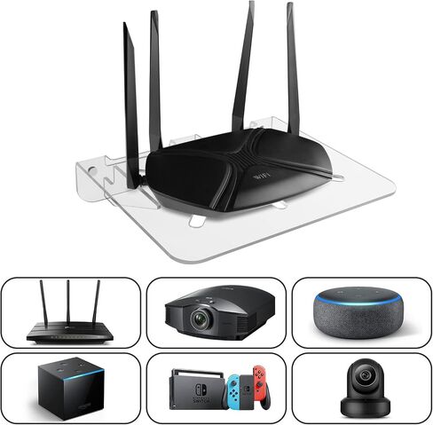 رف تثبيت على الحائط لجهاز توجيه WiFi من CaSZLUTION، حامل رف حائط عائم من الأكريليك، حامل رف تخزين عالمي لجهاز التوجيه والمودم وجهاز العرض الصغير وصندوق التلفزيون ومكبر الصوت وما إلى ذلك، 12.2 × 10.03 بوصة (شفاف) in Saudi Arabia