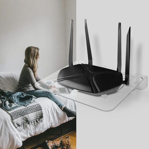رف تثبيت على الحائط لجهاز توجيه WiFi من CaSZLUTION، حامل رف حائط عائم من الأكريليك، حامل رف تخزين عالمي لجهاز التوجيه والمودم وجهاز العرض الصغير وصندوق التلفزيون ومكبر الصوت وما إلى ذلك، 12.2 × 10.03 بوصة (شفاف) in Saudi Arabia