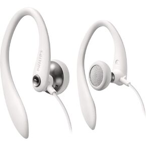 PHILIPS Over The Earhook Earbuds SHS3300WT Open-Back Sports Wired Earphones Workout, Exercise and Gym (White)