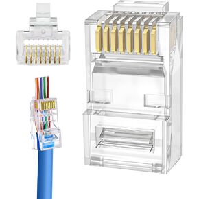 ViNet RJ45 Cat6 تمر عبر الموصلات UTP Cat6 ينتهي Cat6 المقابس للأسلاك الصلبة والكابلات القياسية - 100 حزمة in Kuwait