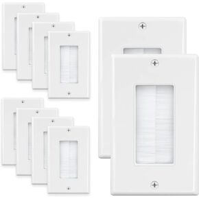 1 Gang Brush Wall Plate(10 Pack), Wall Plate Decorative Style White Brush Wall Cable Pass Through Insert Single Gang Cable Insert for Speaker Wires, Coaxial, HDMI,Network,HDTV, Home Theater Systems in Kuwait