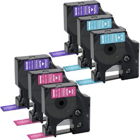 شريط ملصقات DYMO COLORPOP متوافق مع LabelPros، استبدال الملصقات المتوافقة لشريط الملصقات DYMO D1 12 مم 0.47 بوصة لـ LabelManager 160 210D 280 360D 420P، أبيض على أزرق/وردي/أرجواني لامع، 6 عبوات in Kuwait